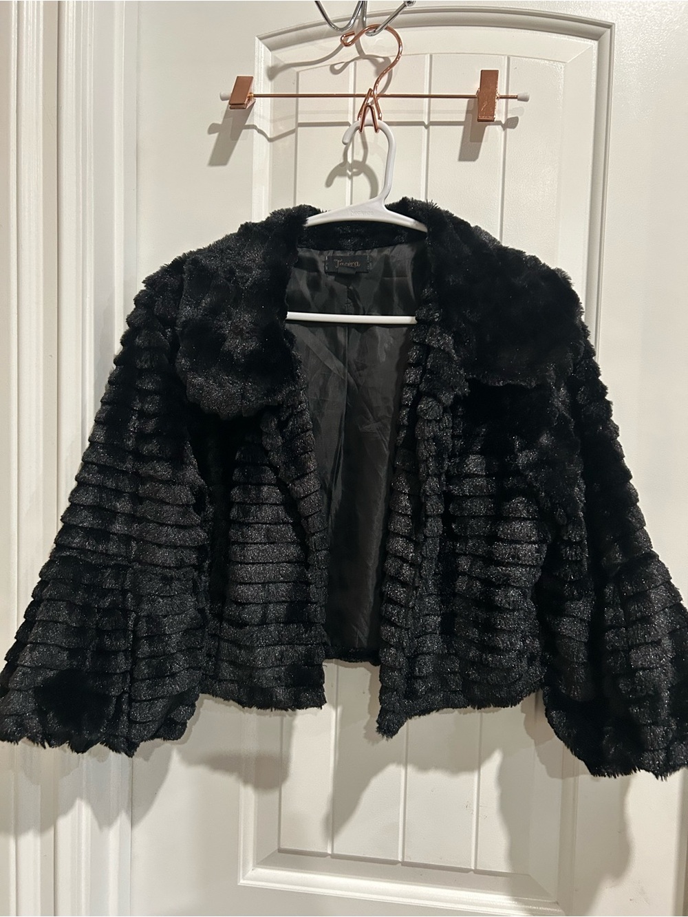 Tacera Black Plush Faux Fur Teddy Jacket